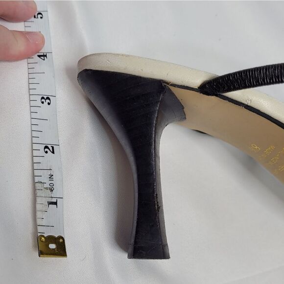 VINTAGE 90s heels two tone leather sling‎ back square toe sandal 8.5 - Picture 11 of 11